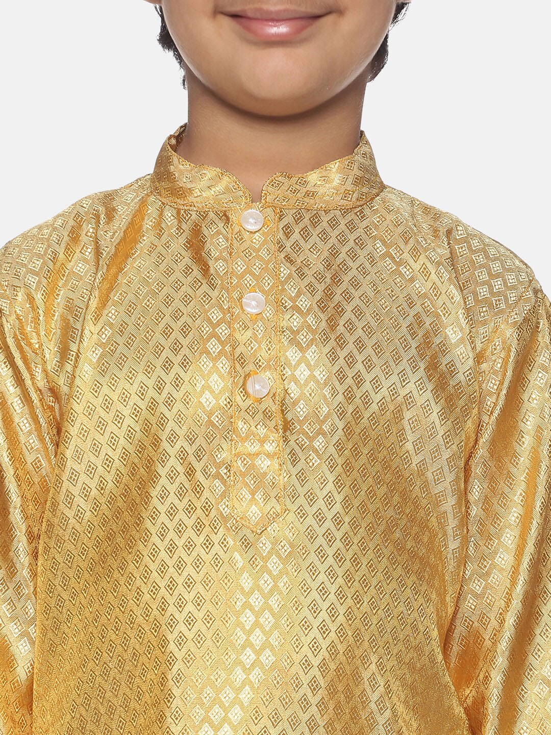 Sethukrishna Boys Gold-Toned & Off White Woven Design Kurta with Dhoti Pants - Distacart