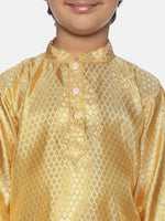 Thumbnail for Sethukrishna Boys Gold-Toned & Off White Woven Design Kurta with Dhoti Pants - Distacart