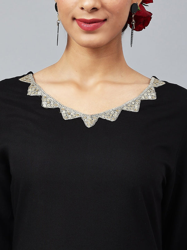 Khushal K Women Black Sequinned Kurta with Trousers & With Dupatta - Distacart