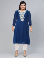 Thumbnail for Biba Women Navy Blue Yoke Design Thread Work Kurta - Distacart