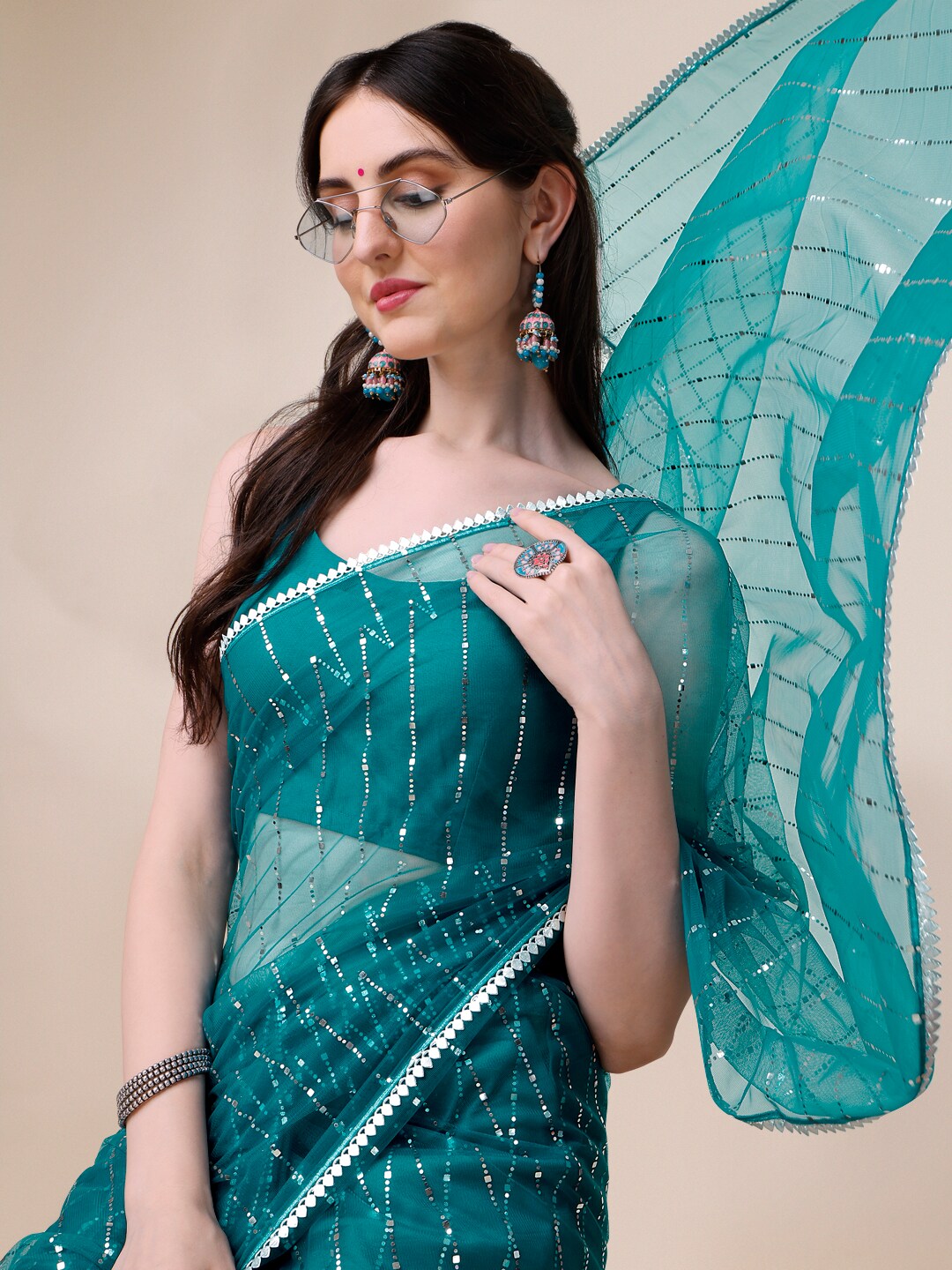 Sangria Embellished Net Saree - Distacart