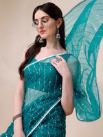 Thumbnail for Sangria Embellished Net Saree - Distacart