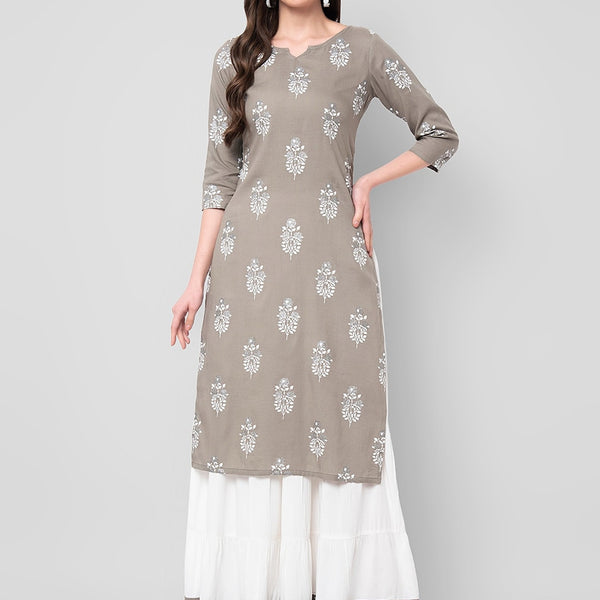 Kalini Women Grey Ethnic Motifs Printed Kurta with Skirt - Distacart