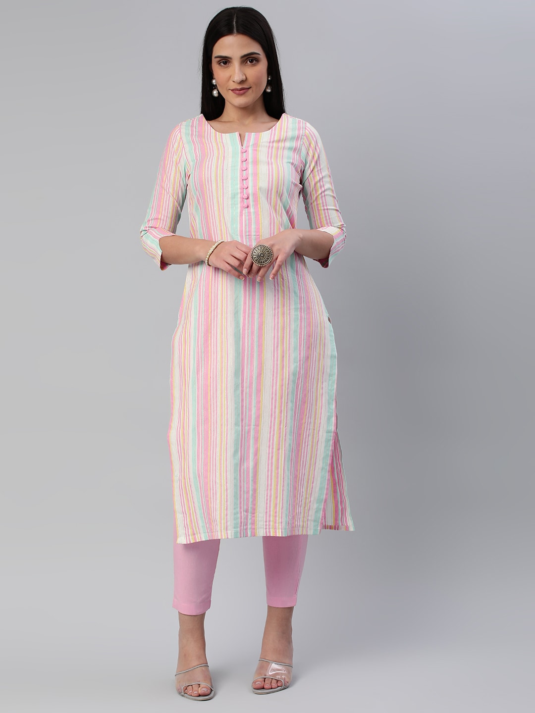 Kalini Women Striped Pure Cotton Kurta With Trousers - Distacart