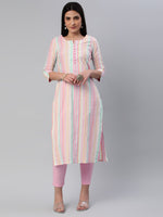 Thumbnail for Kalini Women Striped Pure Cotton Kurta With Trousers - Distacart