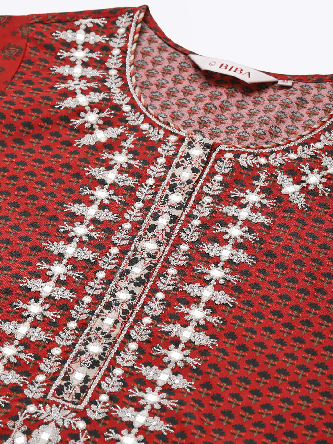 Biba Women Maroon & Black Printed Straight Kurta - Distacart