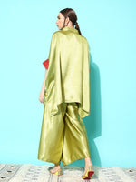 Thumbnail for InWeave Women's Olive Red Brocade Satin Boho Kurta Palazzo Set - Distacart