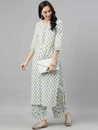Thumbnail for Ahika Women Off-White & Green Printed Kurta with Palazzos - Distacart
