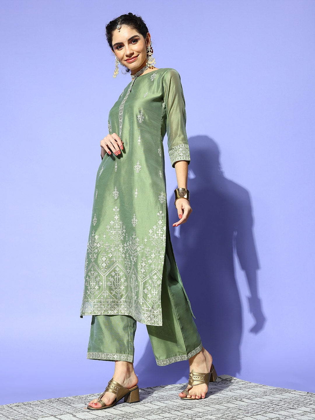 Women's Cotton Blend Printed Kurta Pant Dupatta Set -Ahika | Fancy kurti,  Women, Suits for women indian