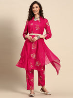 Thumbnail for Sangria Floral Printed Regular Kurta With Trousers & Dupatta - Distacart