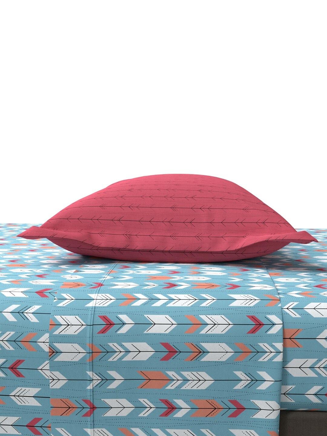MYTRIDENT Blue White Geometric Cotton 144 TC Queen Bedsheet With 2 Pillow Covers - Distacart