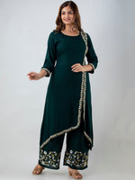 Thumbnail for Kalini Women Green Ethnic Motifs Embroidered Panelled Thread Work Kurta with Trousers - Distacart
