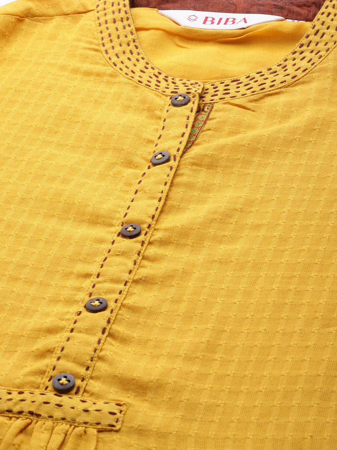 Biba Women Yellow Checked Kurta - Distacart