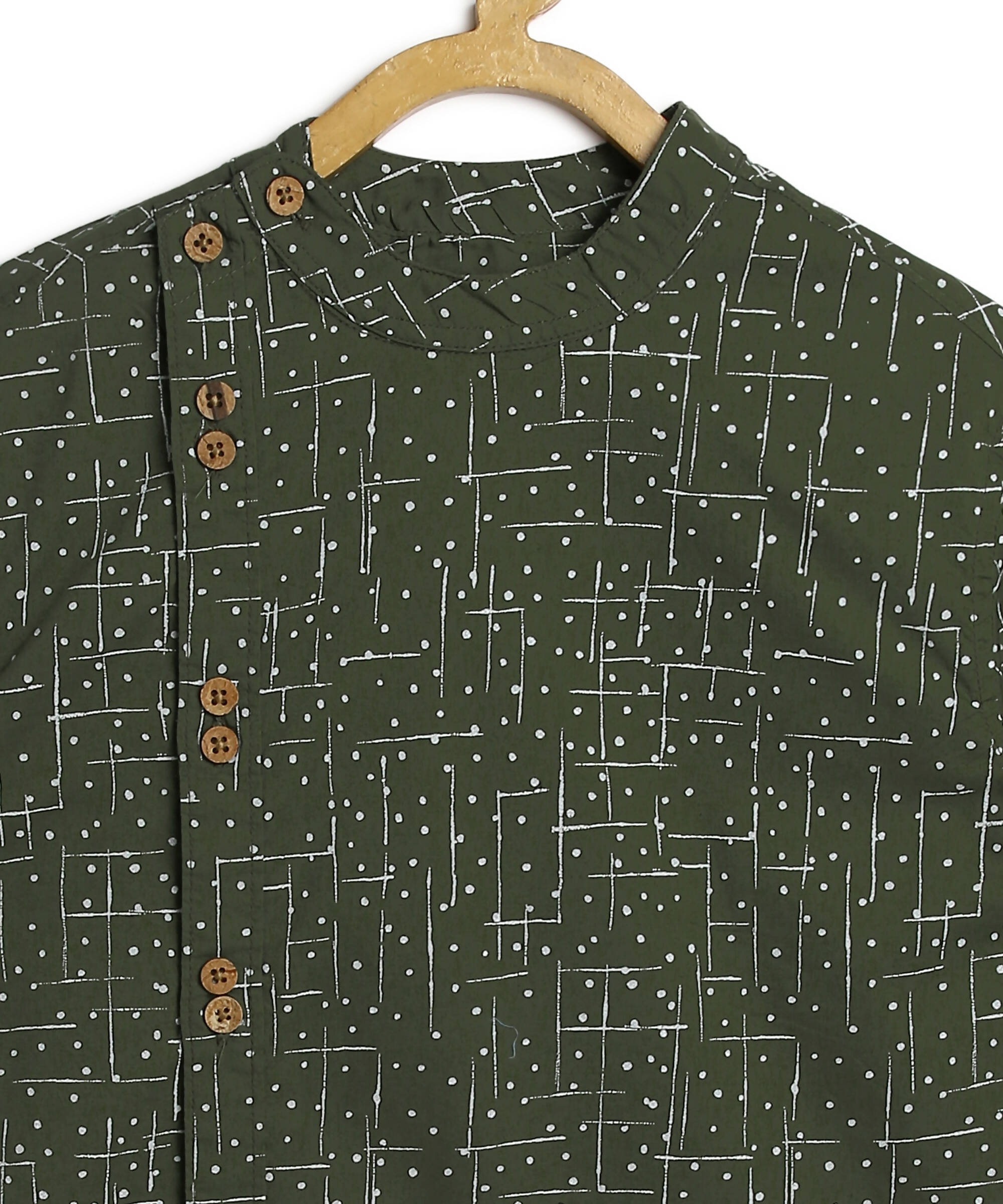 Manet Boys Full Sleeves Dot Printed Ethnic Shirt - Olive Green - Distacart