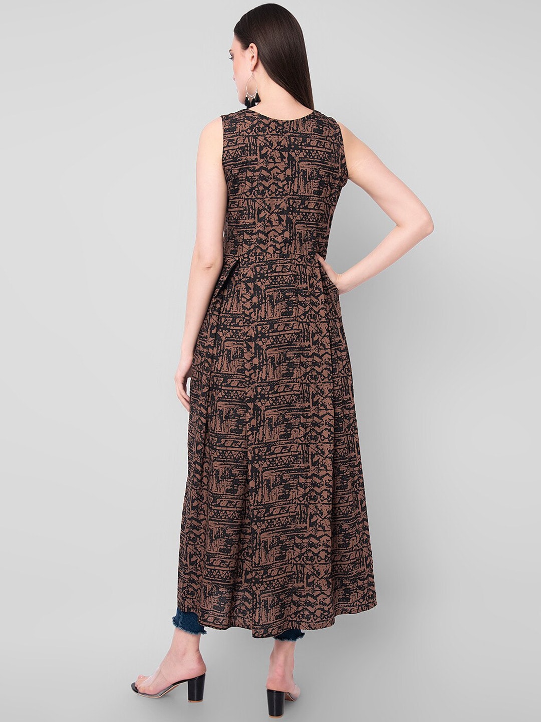 Kalini Women Brown & Black Abstract Print A-Line Kurta - Distacart