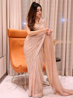 Thumbnail for Sangria Beige Sequinned Embellished Saree - Distacart