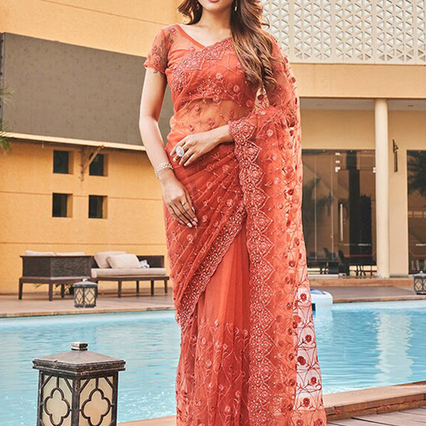Tikhi Imli Embroidered Net Heavy Work Saree - Distacart