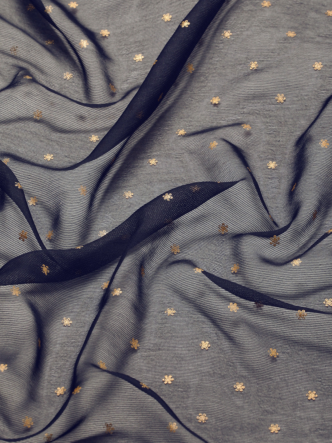 Mitera Black & Gold-Toned Floral Zari Pure Chiffon Saree - Distacart
