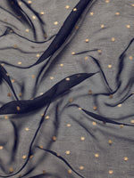 Thumbnail for Mitera Black & Gold-Toned Floral Zari Pure Chiffon Saree - Distacart