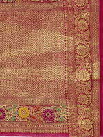 Thumbnail for Mitera Pink & Golden Floral Zari Organza Kanjeevaram Saree - Distacart