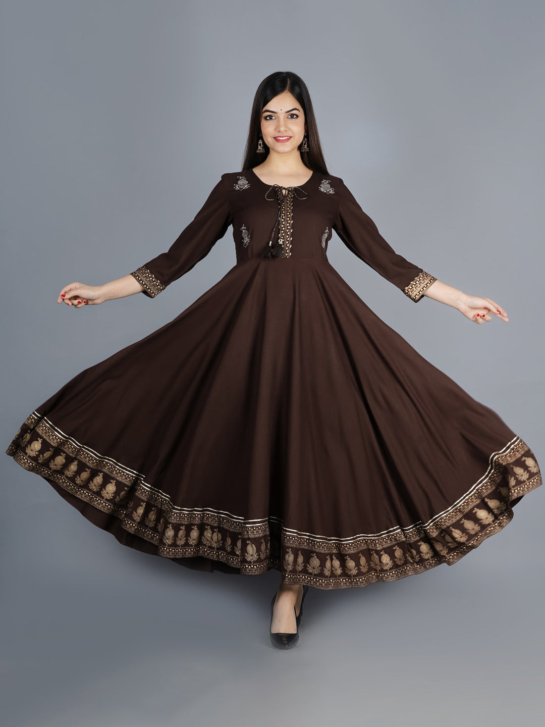Kalini Women Brown Printed Anarkali Kurta - Distacart