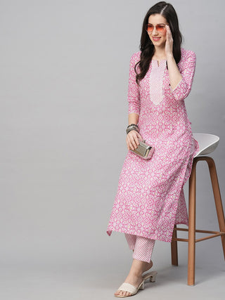 Kalini Ethnic Motif Printed Notched Neck Kurta With Trousers - Distacart