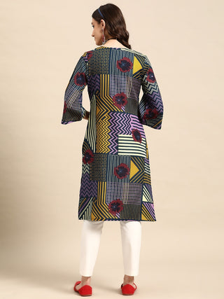 Sangria Printed Bell Sleeves Kurta - Distacart