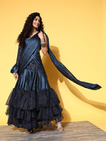 Thumbnail for Tikhi Imli Navy Blue Sequinned Ready to Wear Saree - Distacart