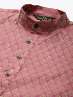 Thumbnail for Sojanya Men Pink Ethnic Motifs Kurta with Churidar & Nehru Jacket - Distacart