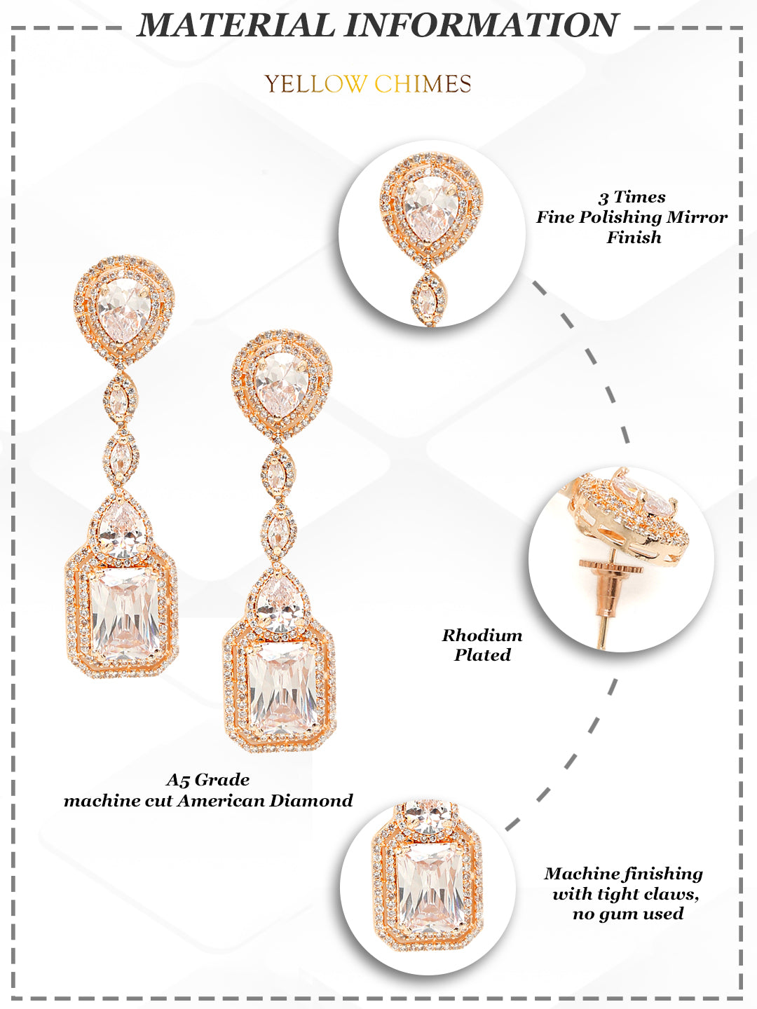 Yellow Chimes Rhodium-Plated Rose-Gold White AD-Studded Drop Earrings - Distacart
