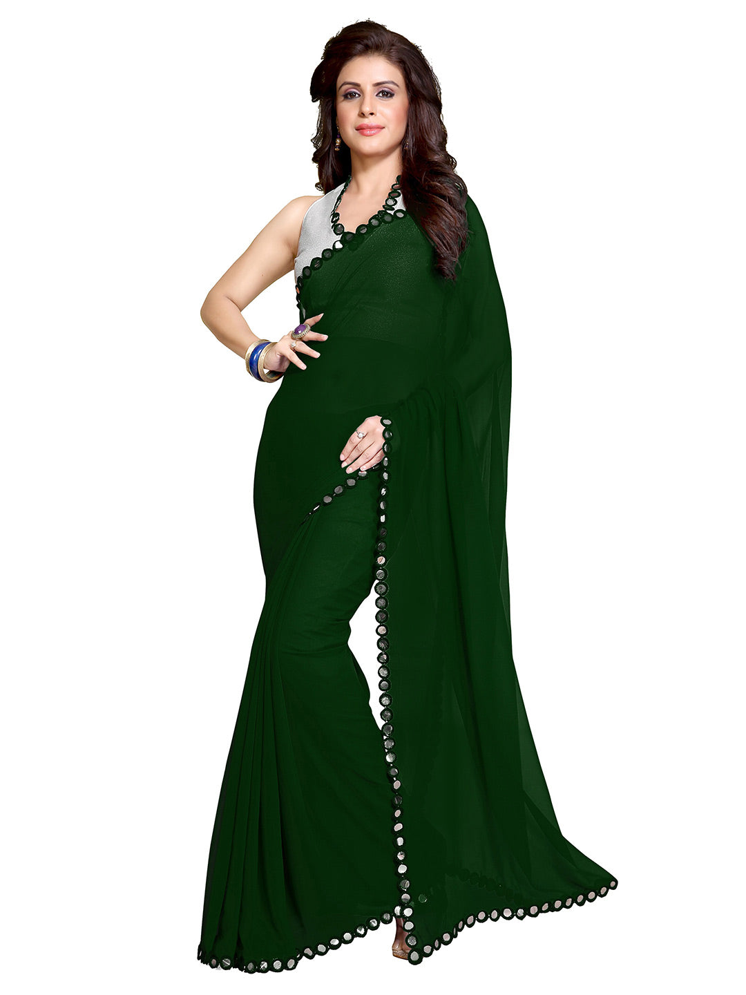 Kalini Green Mirror Work Embellished Saree - Distacart