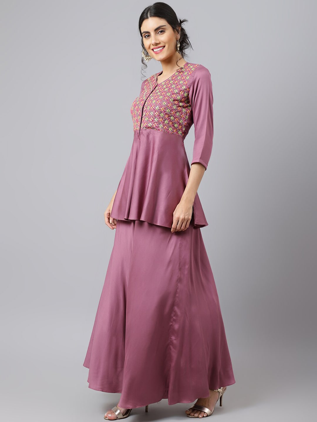 Khushal K Floral Embroidered Beads and Stones Top with Skirt - Distacart