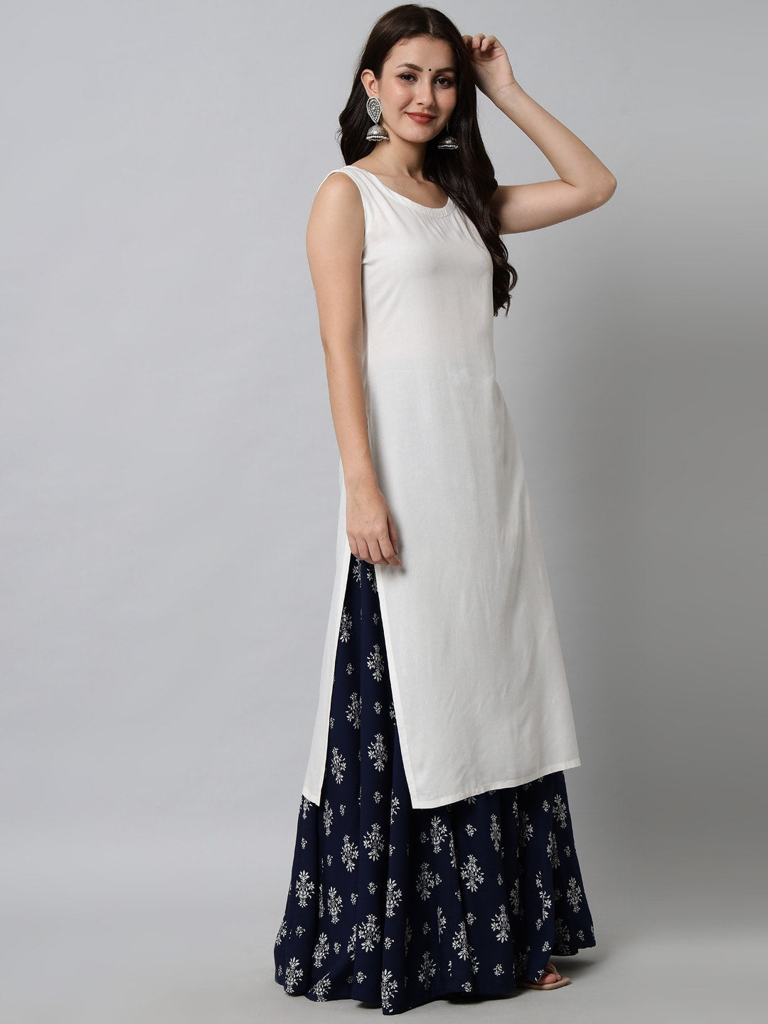 Kalini Women White Ethnic Motifs Kurta with Skirt - Distacart