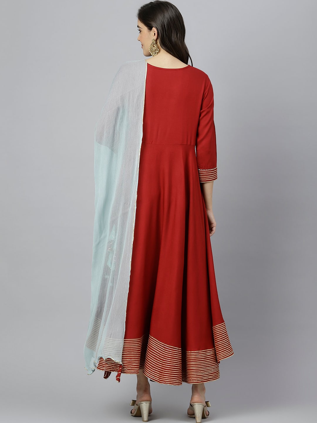 Kalini Women Maroon Solid Anarkali Kurta With Dupatta - Distacart