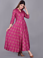 Thumbnail for Kalini Women Magenta & Gold-Toned Ethnic Motifs Printed Anarkali Kurta - Distacart