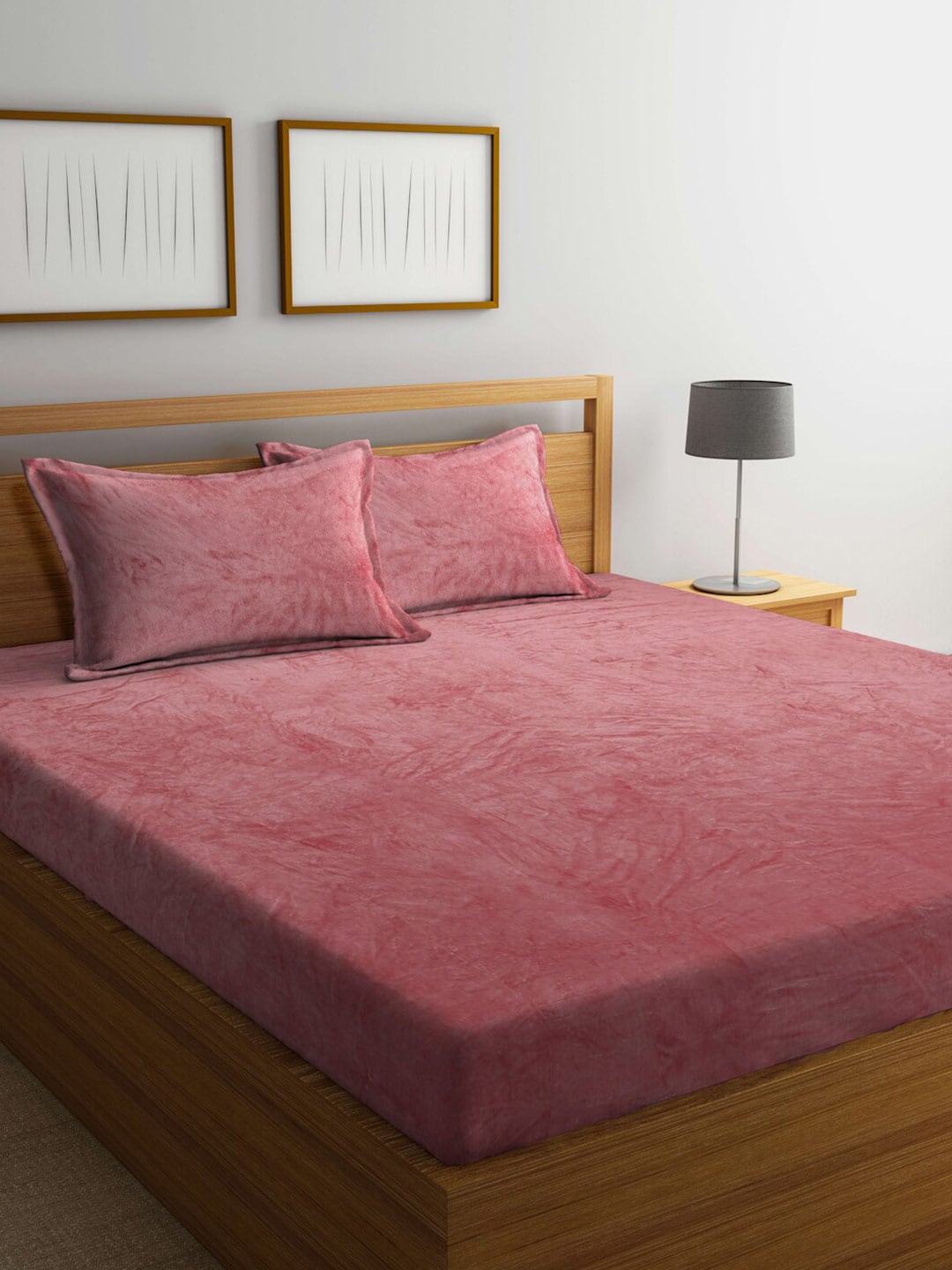 KLOTTHE Rust-Red Abstract Woolen 300TC King Fitted Bedsheet With 2 Pillow Covers - Distacart