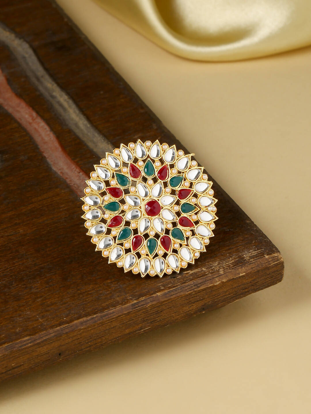 NVR Women's Traditional Ethnic Kundan Meenakari Gold Plated Ajustable Finger Ring - Distacart