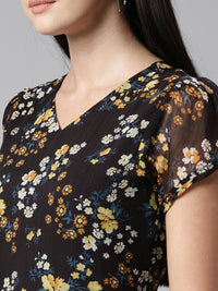 Thumbnail for Souchii Women Black Floral Chiffon Maxi Dress - Distacart