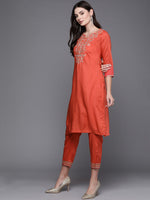 Thumbnail for Biba Women Orange Embroidered Kurta with Trousers & Dupatta - Distacart