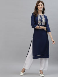 Thumbnail for Kalini Women Blue Poly Viscose Rayon Embroidered Kurta - Distacart