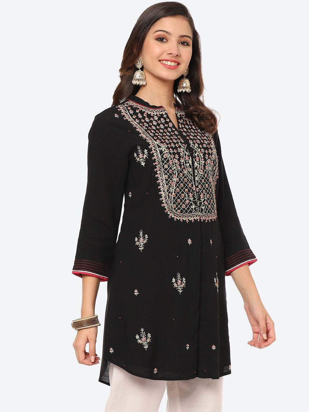 Biba Women Black & brown Ethnic Motifs Embroidered Thread Work Kurta - Distacart