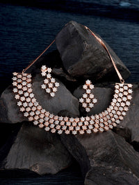 Thumbnail for Saraf RS Jewellery White Rose Gold-Plated AD Studded Necklace Jewellery Set - Distacart