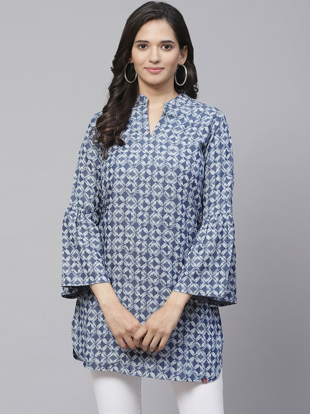 Biba Women Blue & Grey Printed Straight Kurta - Distacart