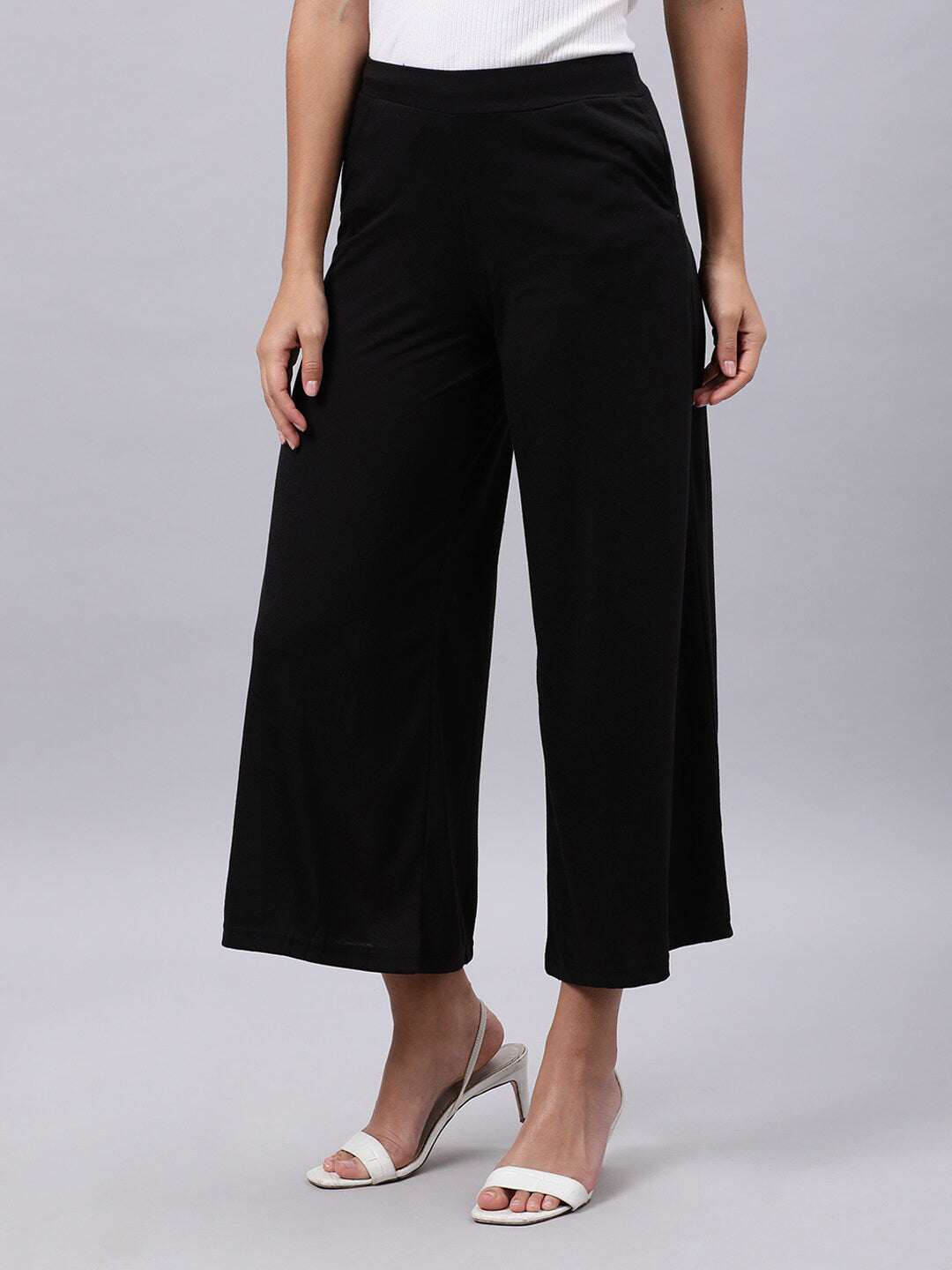 Souchii Women Black Liva Solid Palazzos - Distacart