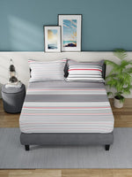 Thumbnail for Nautica Bradford Grey & White Striped Cotton 160 TC King Bedsheet With 2 Pillow Covers - Distacart