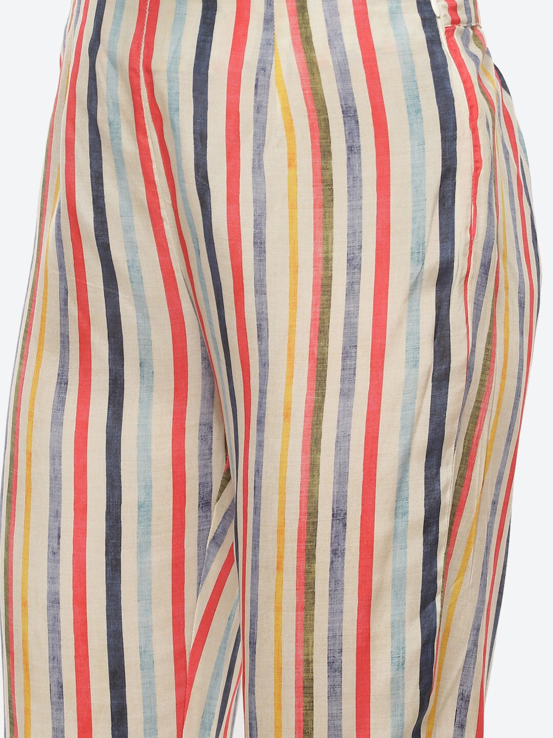 Biba Women Navy Blue & Beige Kurta with Trousers - Distacart