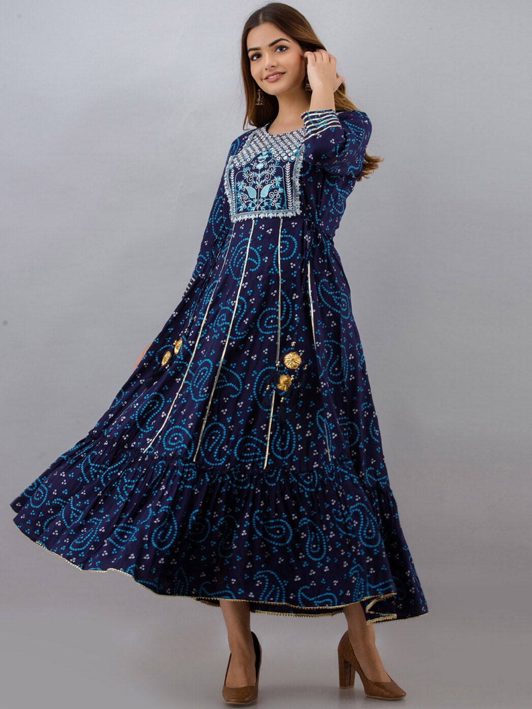 Kalini Women Blue Ethnic Motifs Printed Floral Anarkali Kurta - Distacart