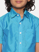 Thumbnail for Sethukrishna Boys Turquoise Blue & White Shirt with Dhoti - Distacart