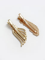 Thumbnail for Panash Women Set of 2 Gold-Toned Cubic Zirconia-Studded Alligator Hair Clips - Distacart