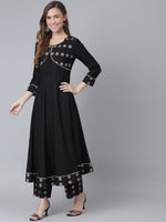 Thumbnail for Khushal K Women Black Floral Yoke Design Kurta with Palazzos - Distacart